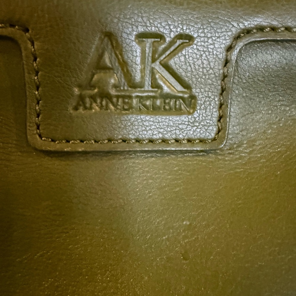 Anne Klein Leather Shoulder Bag Olive Green & Gold Hardware Vintage - Picture 6 of 13